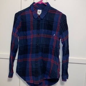 Vans Medium Blue Red Button Up Long Sleeve Casual Outdoors Shirt